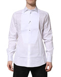 Chemise formelle blanche en soie avec bib en popeline dorée de Dolce & Gabbana, détails élégants visibles sur l'image.