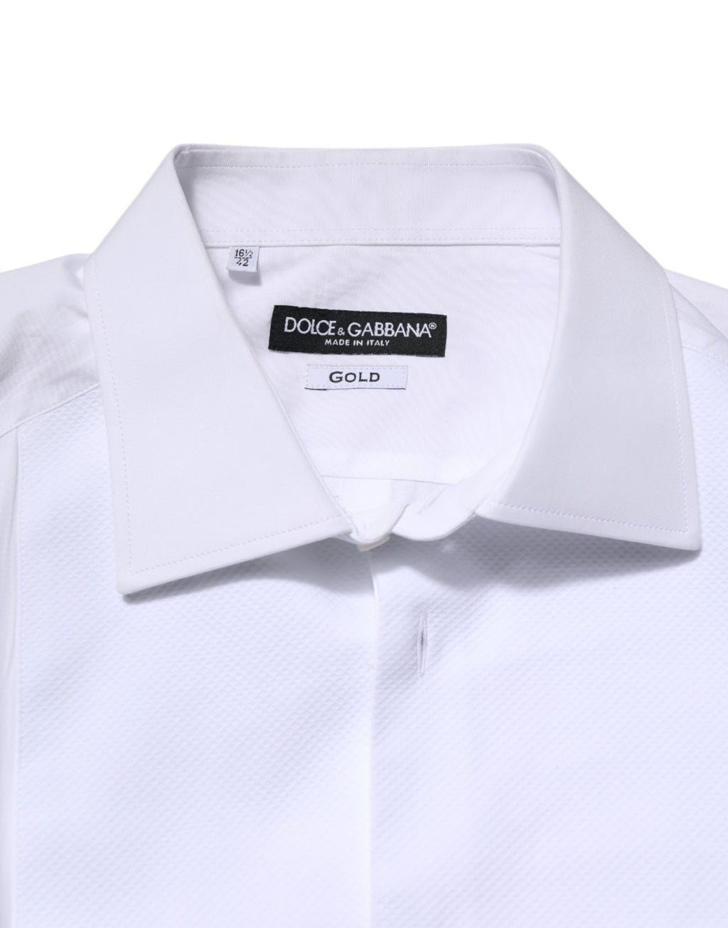 Chemise formelle blanche en soie et popeline Dolce & Gabbana pour homme, avec détails dorés élégants.