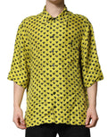 Chemise homme Dolce & Gabbana à manches courtes jaunes avec motif de cœur, style décontracté et élégant.