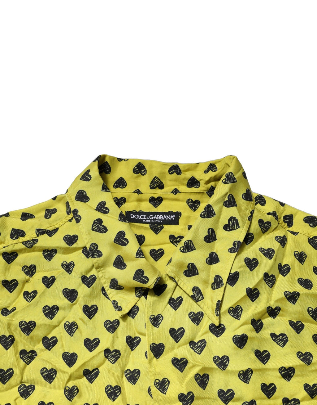 Chemise homme Dolce & Gabbana à manches courtes, jaune avec motif cœur, style décontracté.