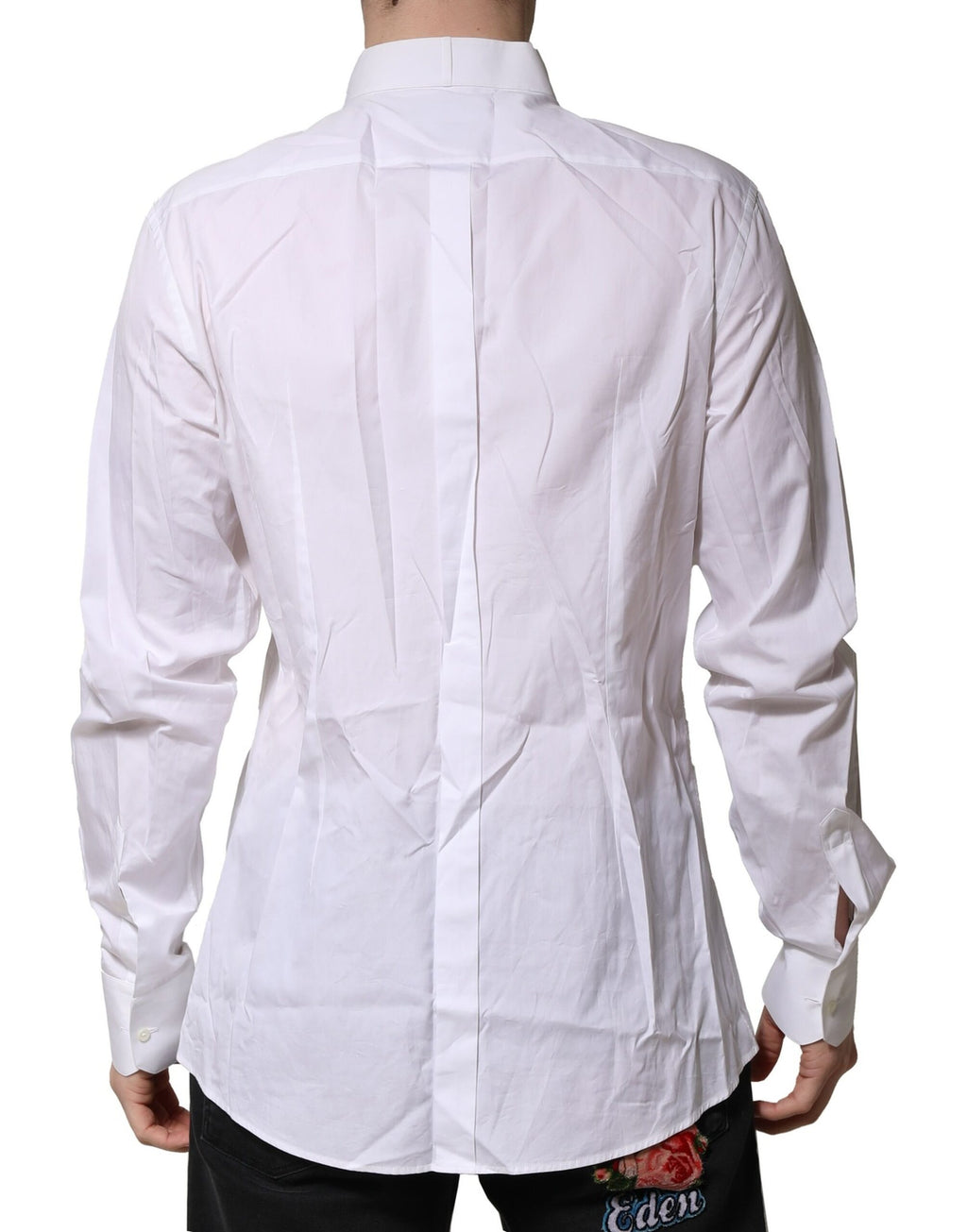 Chemise formelle blanche Dolce & Gabbana en popeline avec détails dorés, élégante pour homme.