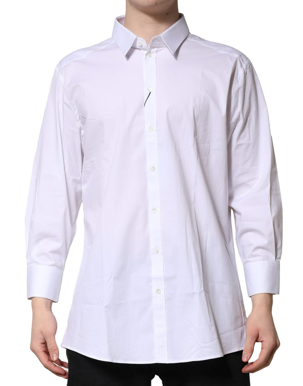 Chemise formelle blanche à manches longues Dolce & Gabbana avec détails dorés pour homme.