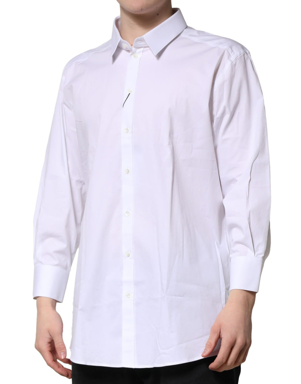 Chemise homme Dolce & Gabbana blanche avec manches longues et détails dorés pour occasions formelles.