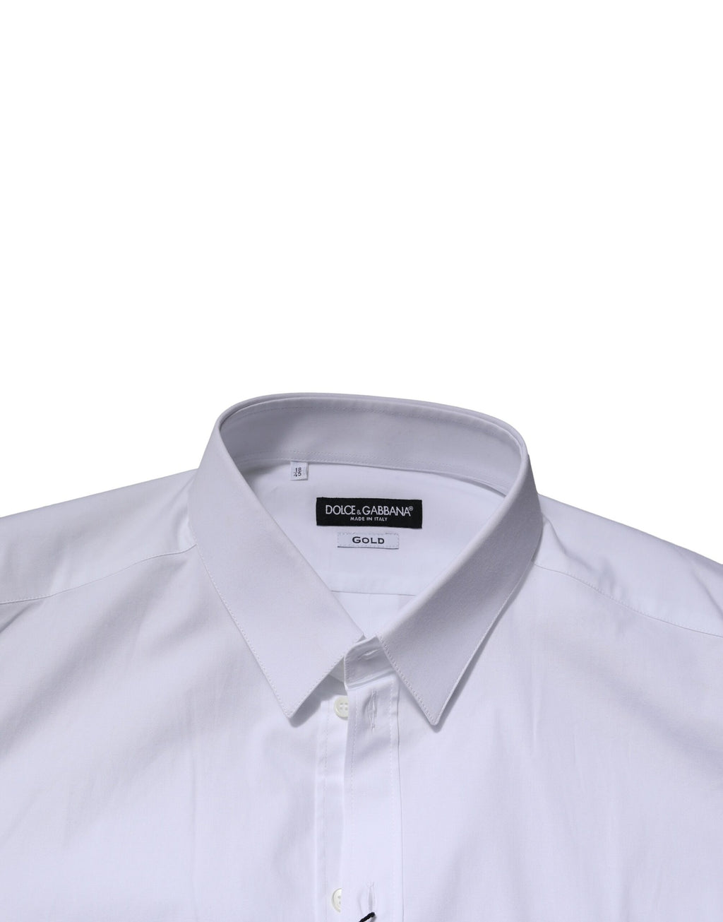 Chemise formelle blanche à manches longues Dolce & Gabbana avec détails dorés pour homme.