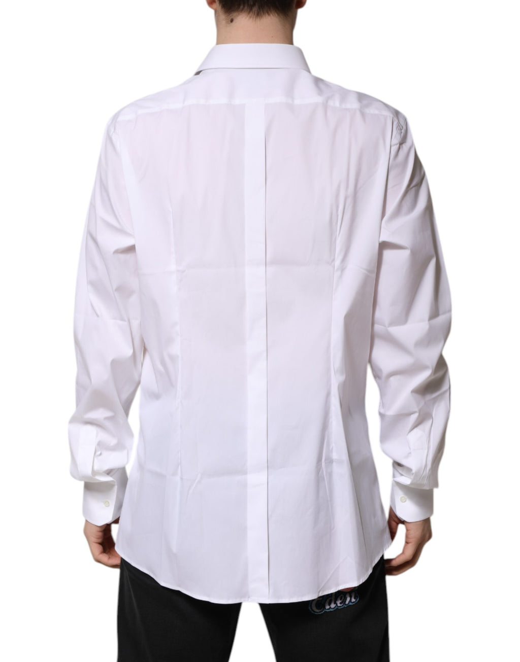 Chemise homme Dolce & Gabbana blanche à manches longues avec détails en or pour occasion formelle.