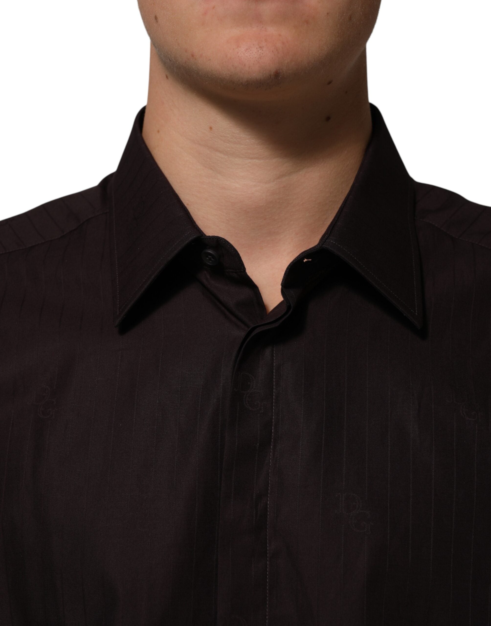 Chemise longue en coton marron Dolce & Gabbana MARTINI avec manches longues, élégante et sophistiquée.