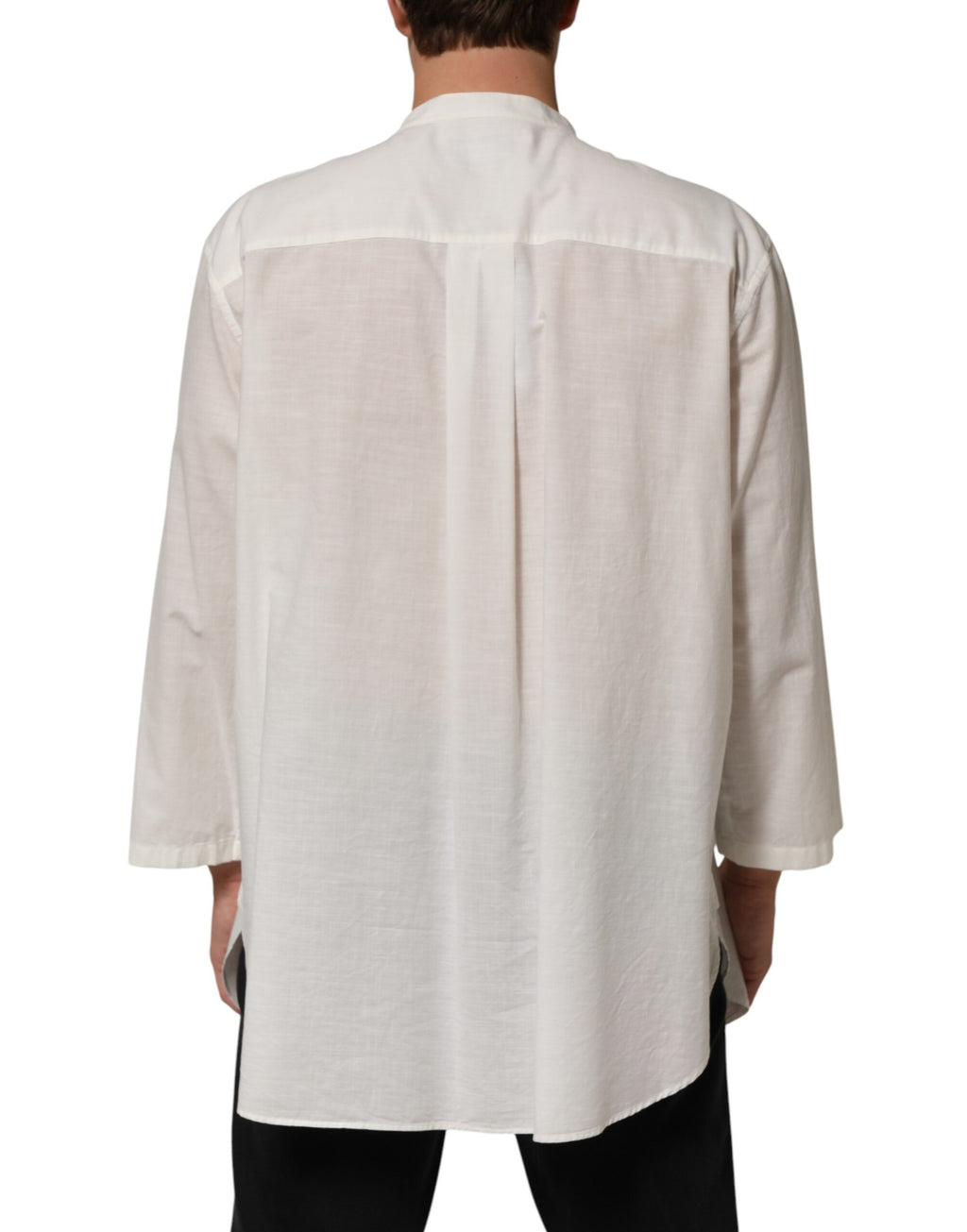 Chemise blanche en coton Dolce & Gabbana avec motif floral à boutons, vue de face.