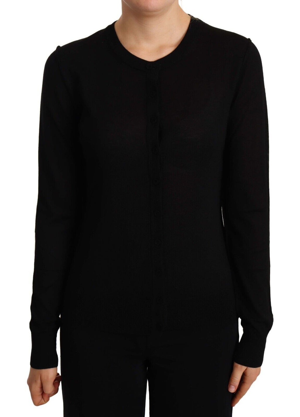 Pull noir Dolce & Gabbana STAFF en laine avec col rond, style décontracté et élégant.