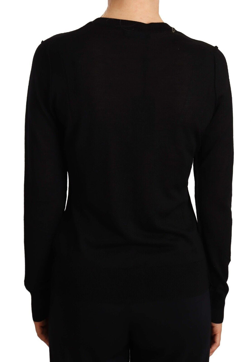 Pull Dolce & Gabbana noir en laine à col rond, pull STAFF élégant pour homme, vue de face.