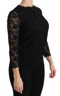 Blouse en nylon noir à manches longues en dentelle Dolce & Gabbana, détail élégant et finition raffinée visible sur l'image.