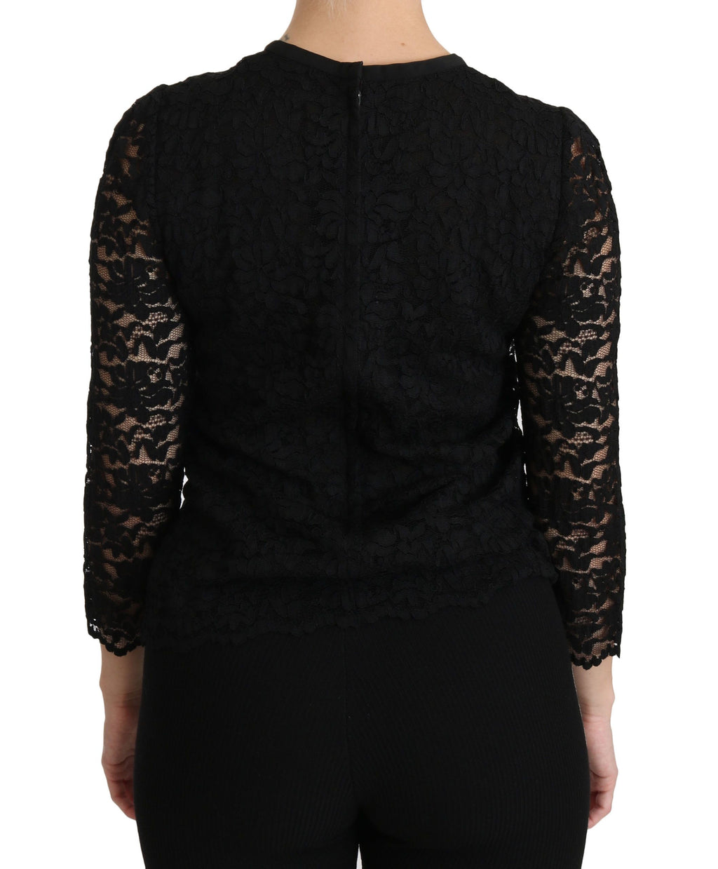 Blouse en nylon noir à manches longues en dentelle Dolce & Gabbana, élégante et raffinée, vue sur le devant.