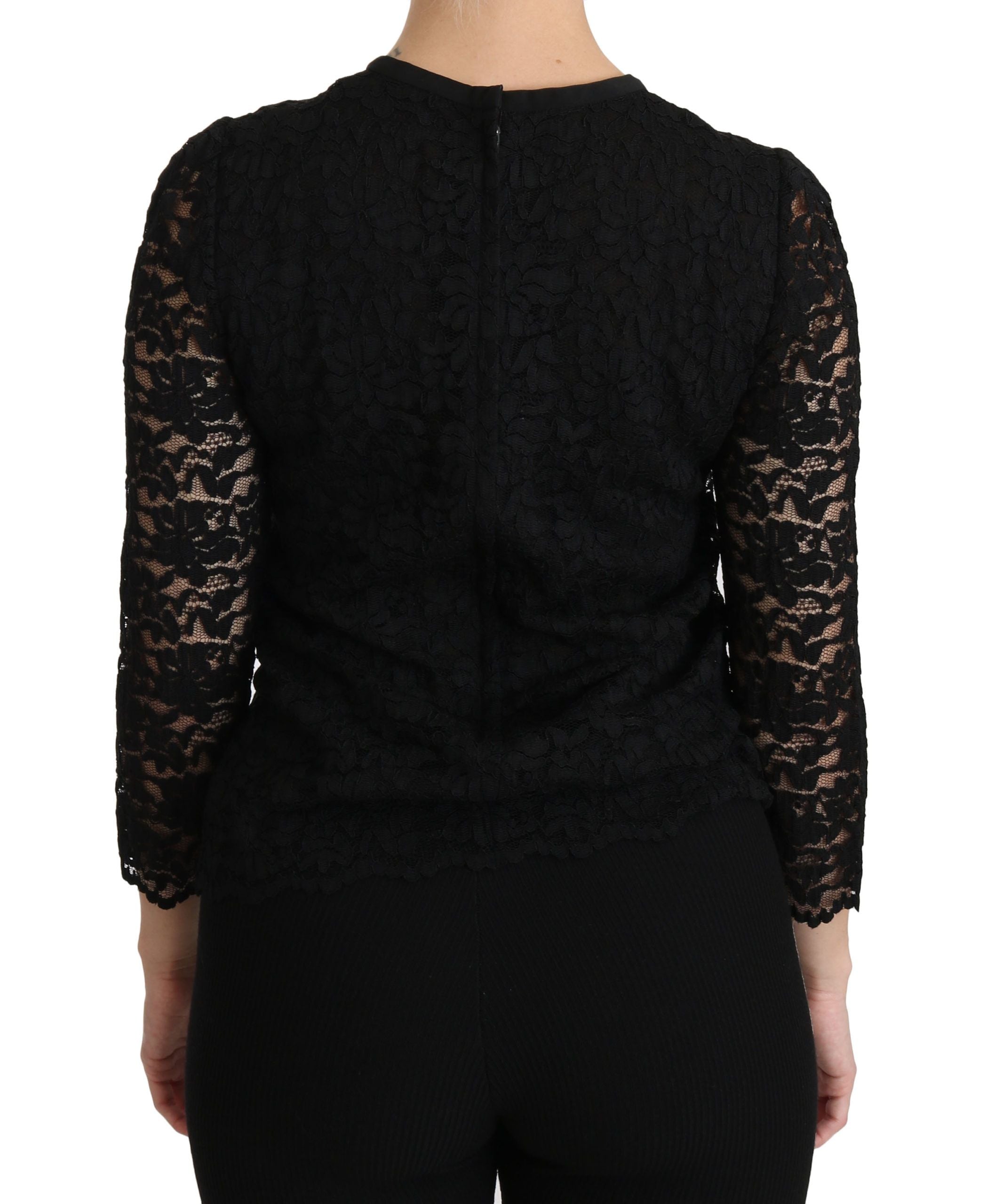 Blouse en nylon noir à manches longues en dentelle Dolce & Gabbana, élégante et raffinée, vue sur le devant.