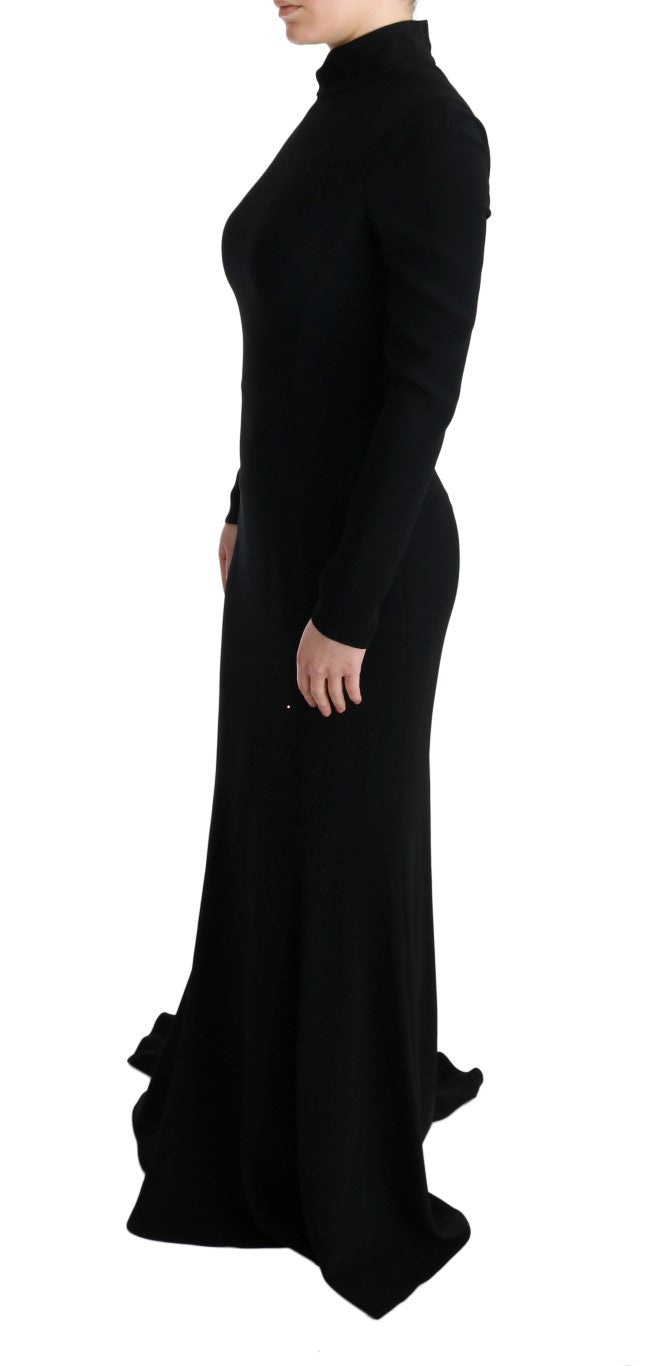 Robe longue noire Dolce & Gabbana en tissu extensible, coupe ajustée et élégante, vue de face sur mannequin.