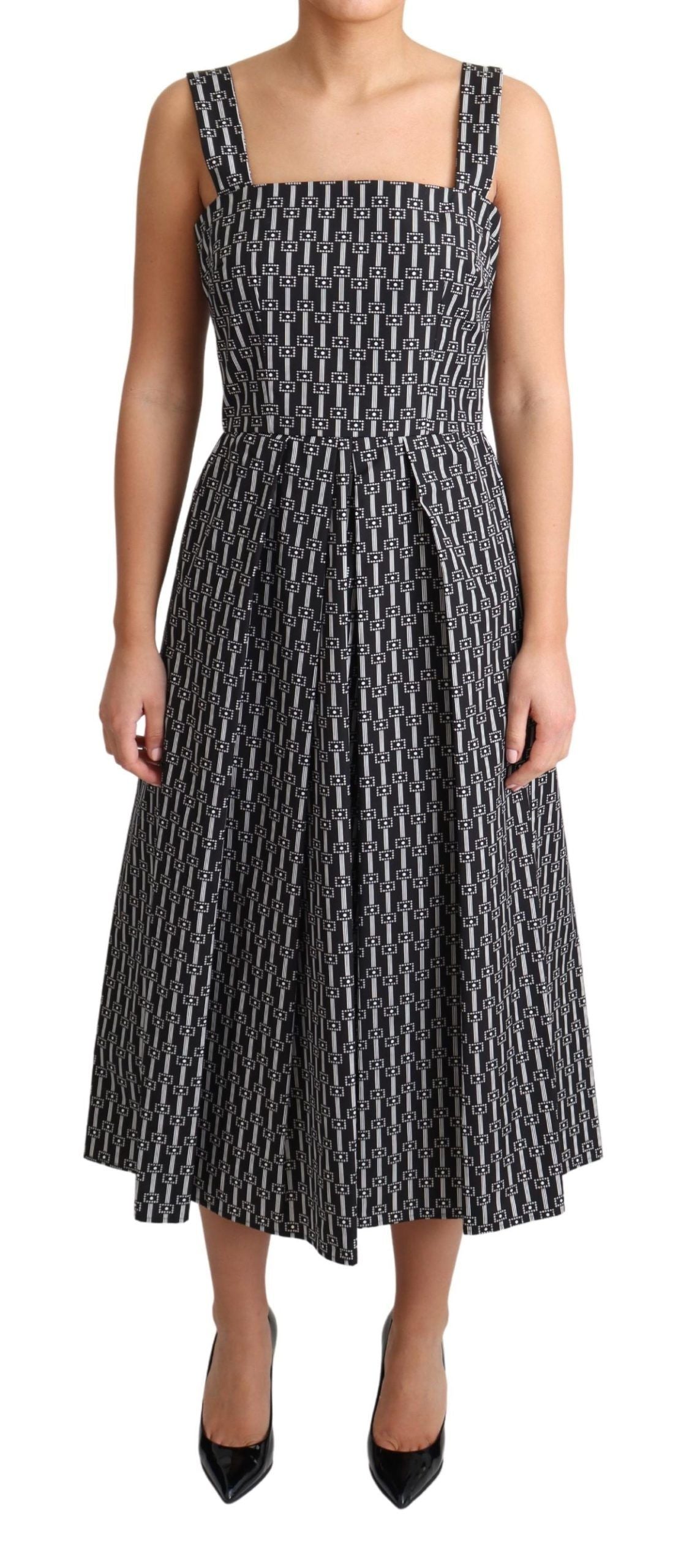 Robe trapèze en coton noir et blanc avec motif Dolce & Gabbana, élégante et moderne, vue de face.