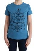 T-shirt en coton bleu Dolce & Gabbana 2017 avec motif, vue de face sur un mannequin.