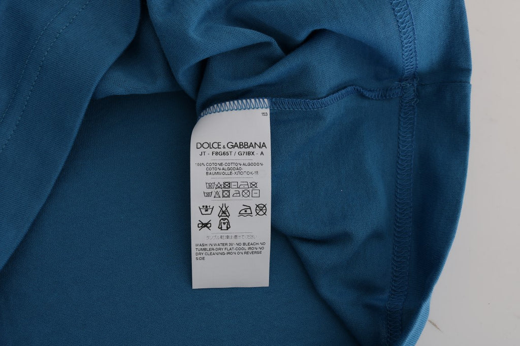 T-shirt en coton bleu Dolce & Gabbana 2017 avec motif, vue de face, détails du design visible.