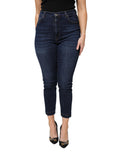 Jeans en denim bleu Dolce & Gabbana, taille haute, coupe cropped, en coton, visible sur l'image.