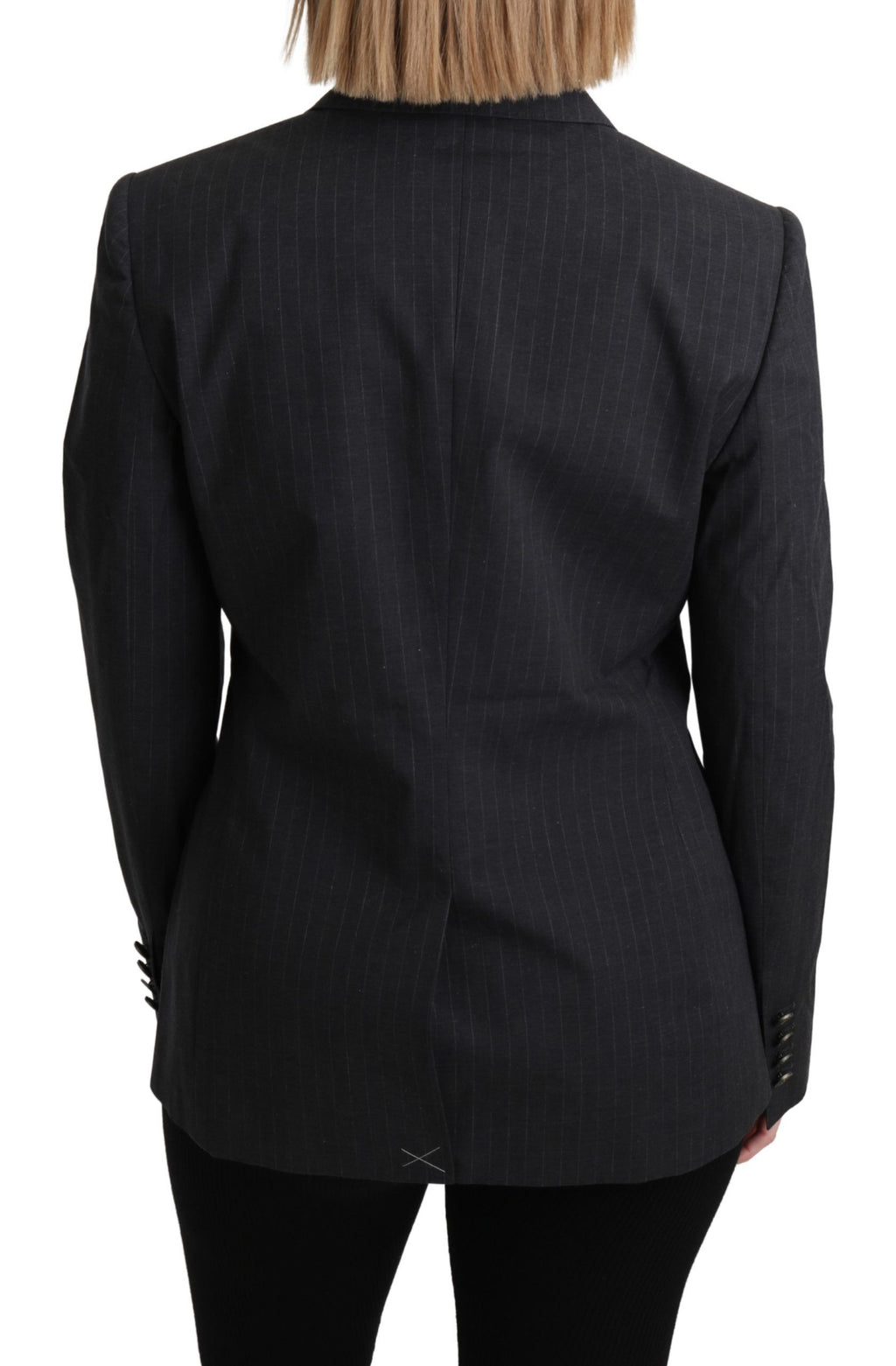 Veste blazer en coton gris à un bouton de Dolce & Gabbana, coupe classique et élégante, vue de face.