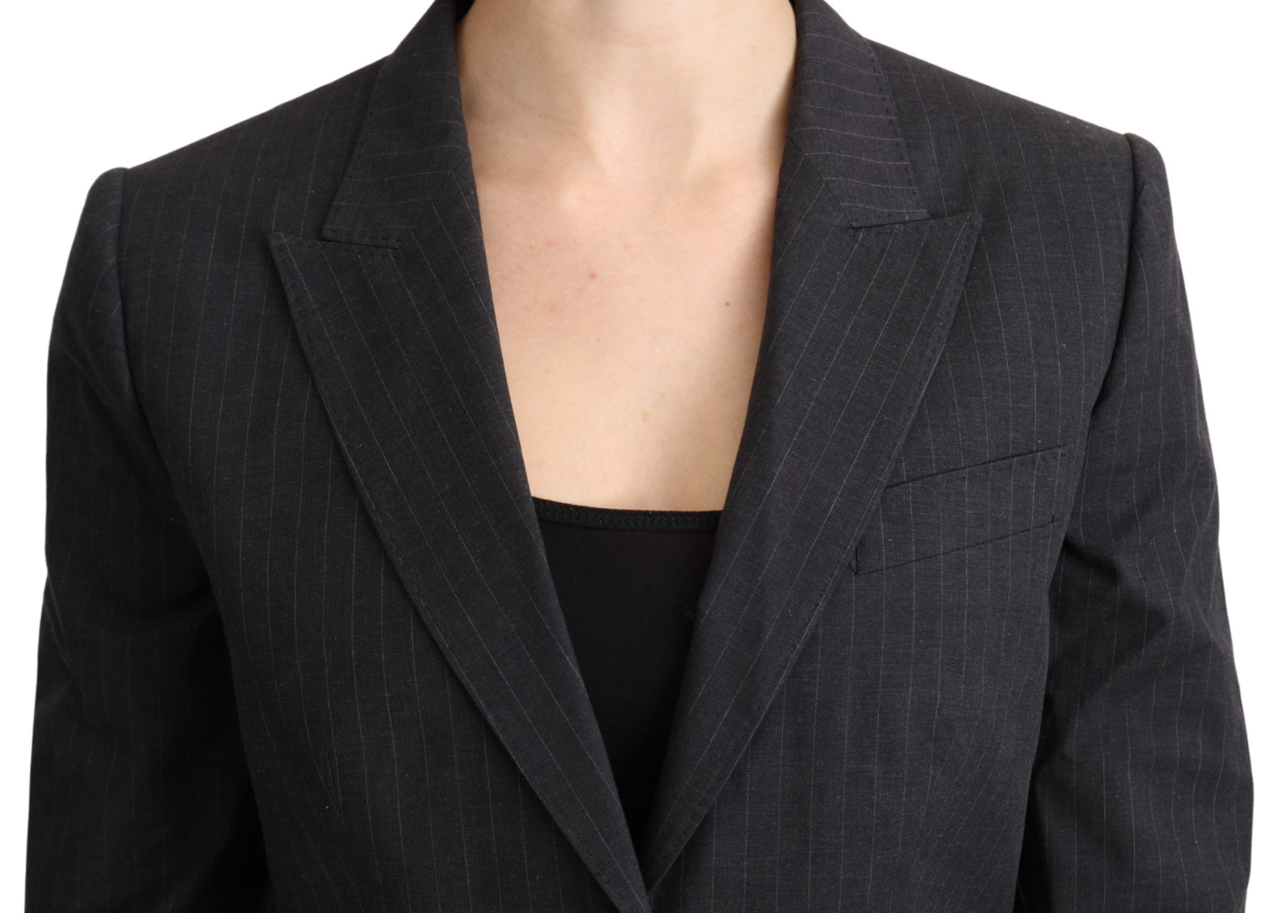 Veste blazer grise à boutonnière simple Dolce & Gabbana en coton, élégante et classique, portée sur un mannequin.