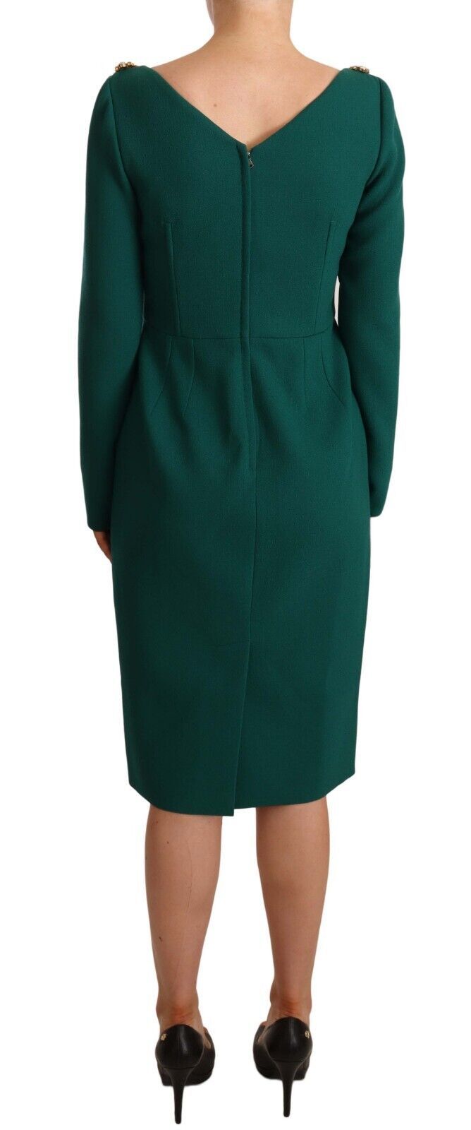 Robe midi en crêpe stretch verte Dolce & Gabbana ornée de cristaux, élégante et sophistiquée.