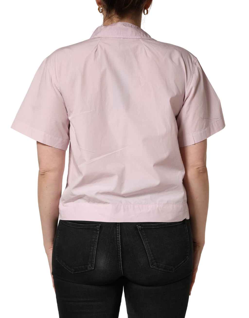 Blouse en coton rose clair Dolce & Gabbana avec col, boutons et coupe élégante.