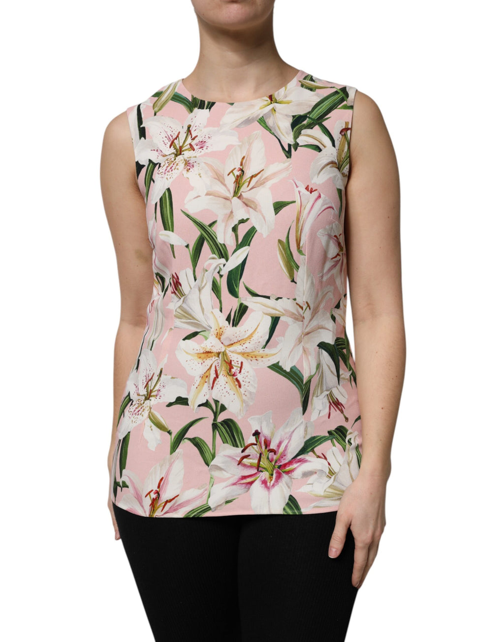 Débardeur Dolce & Gabbana à col rond avec imprimé floral multicolore, léger et confortable, parfait pour un style estival.