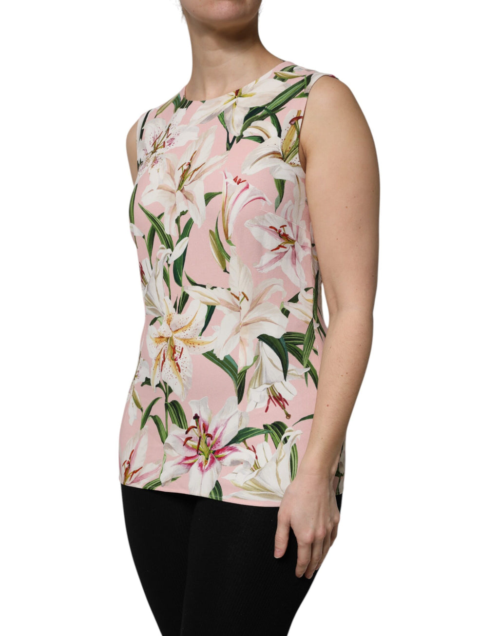 Débardeur Dolce & Gabbana à col rond avec imprimé floral multicolore, tissu léger et style élégant.