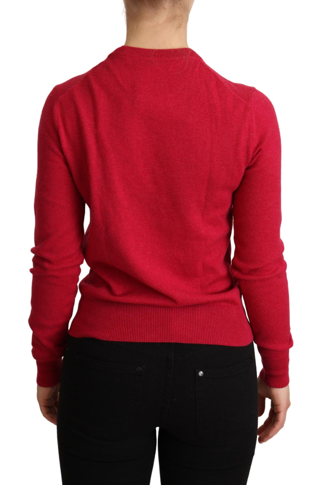 Pull en cachemire et laine rose Dolce & Gabbana avec broderies délicates, doux et élégant pour femme.