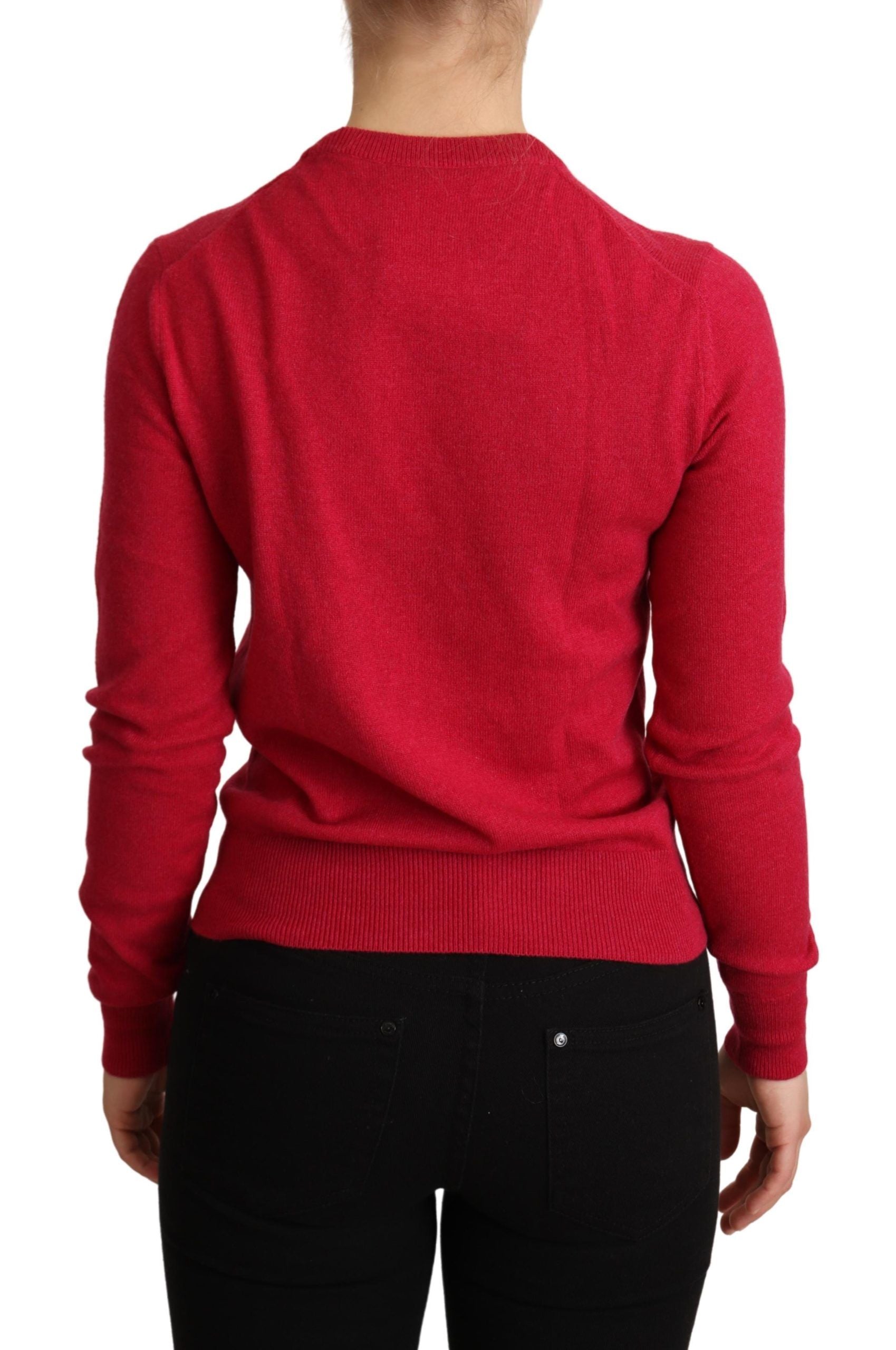 Pull en cachemire et laine rose Dolce & Gabbana avec broderies délicates, doux et élégant pour femme.