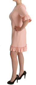 Robe droite en viscose rose avecvolants aux manches, élégante robe Dolce & Gabbana pour femmes.
