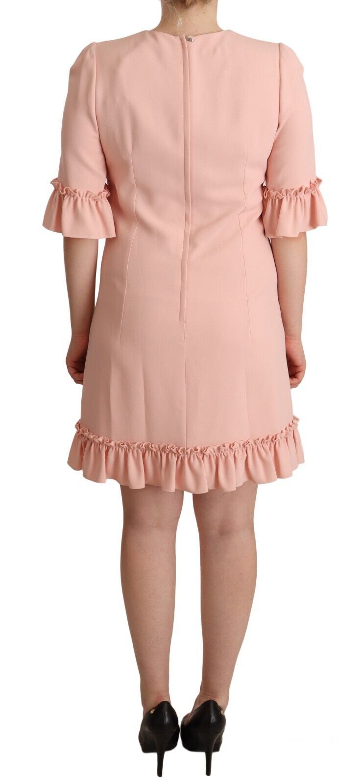 Robe fourreau en viscose rose à volants pour femmes de Dolce & Gabbana, manches bouffantes et élégantes.