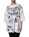 T-shirt blanc en coton Dolce & Gabbana DG BLESSED avec imprimé, vue de face, style décontracté et logo visible.