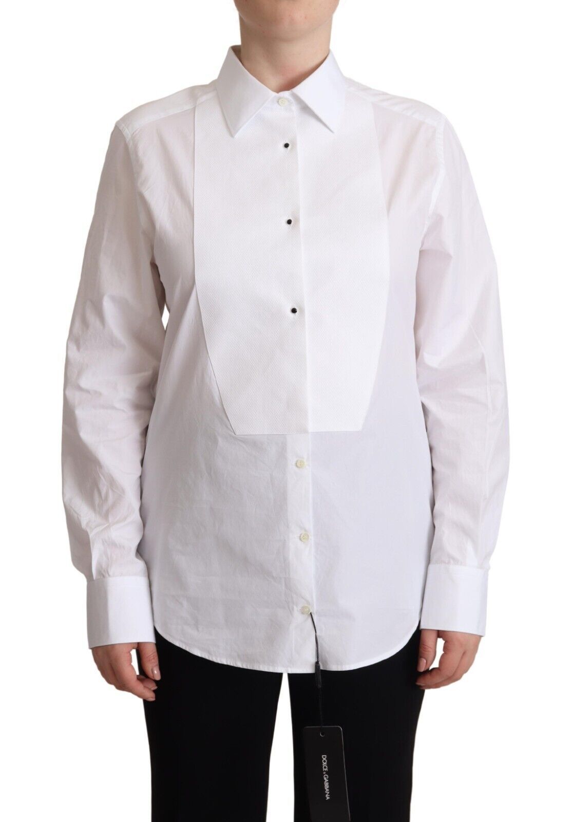 Chemise blanche en coton Dolce & Gabbana à col et manches longues, vêtement élégant pour femmes.