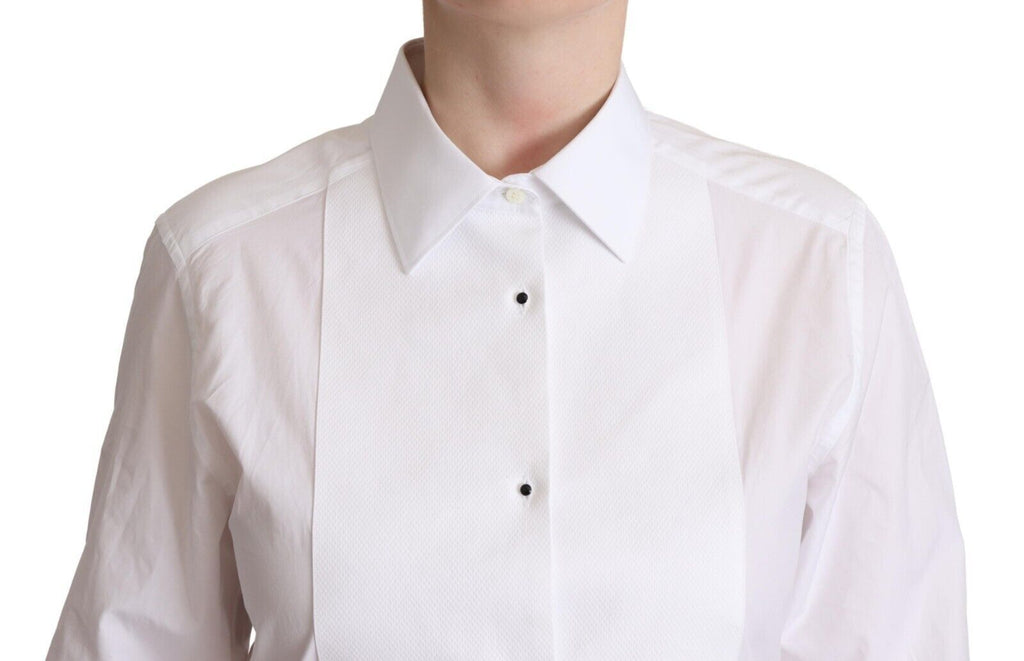 Chemise blanche Dolce & Gabbana en coton avec col et manches longues, élégante haut de chemise pour femme.