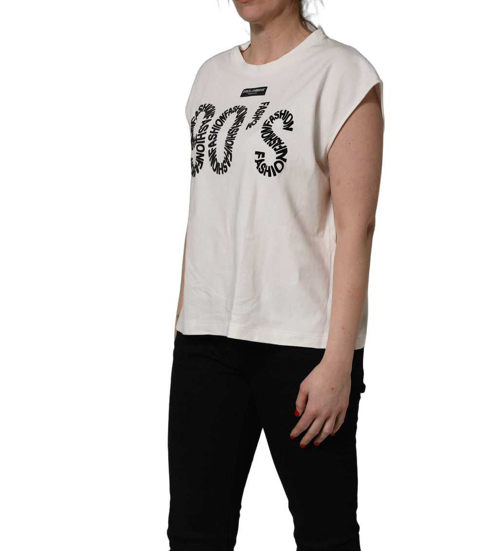 Débardeur sans manches en coton blanc Dolce & Gabbana avec graphique coloré, style décontracté et tendance.