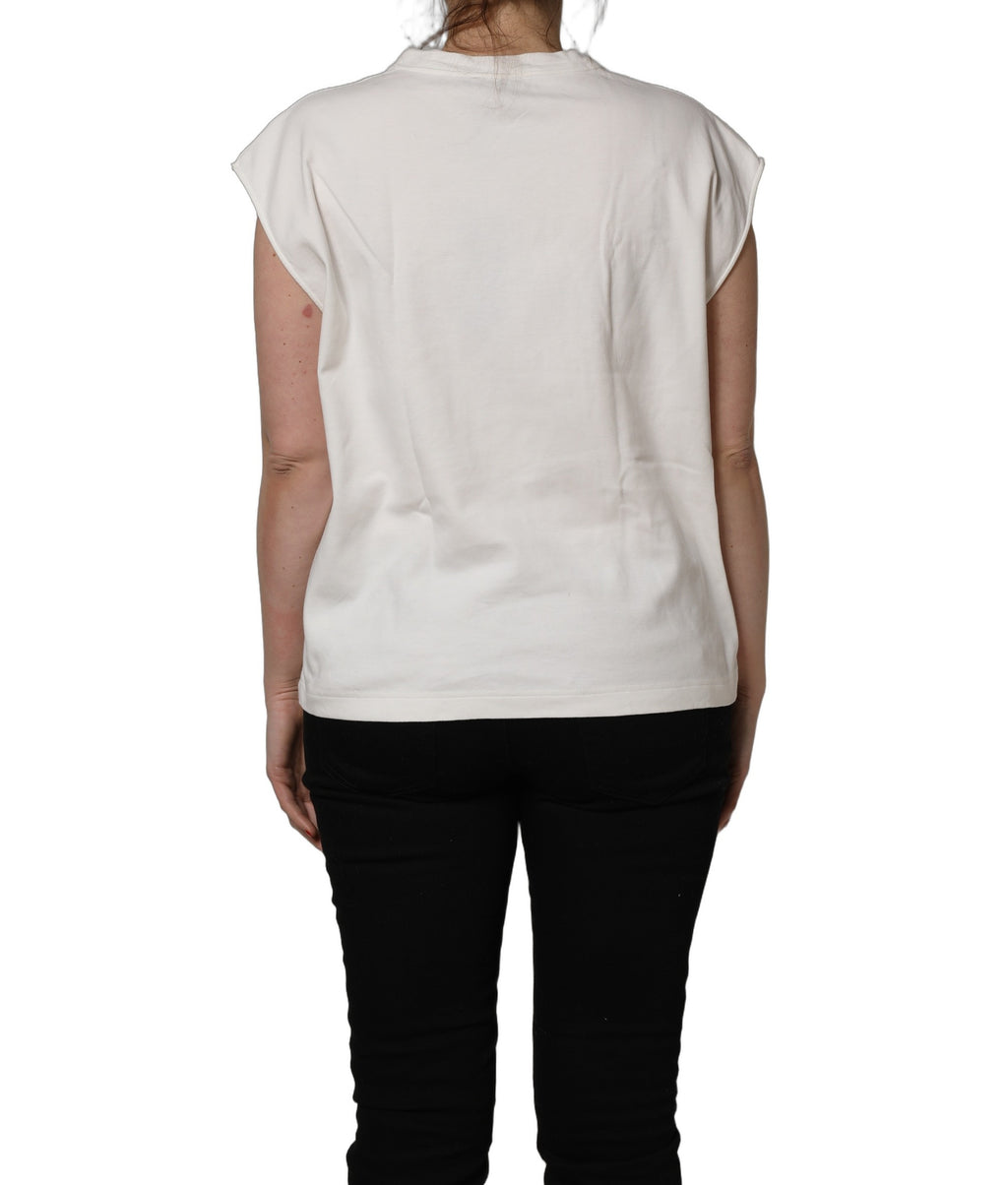 T-shirt sans manches blanc en coton avec graphique de la marque Dolce & Gabbana, vue de face.