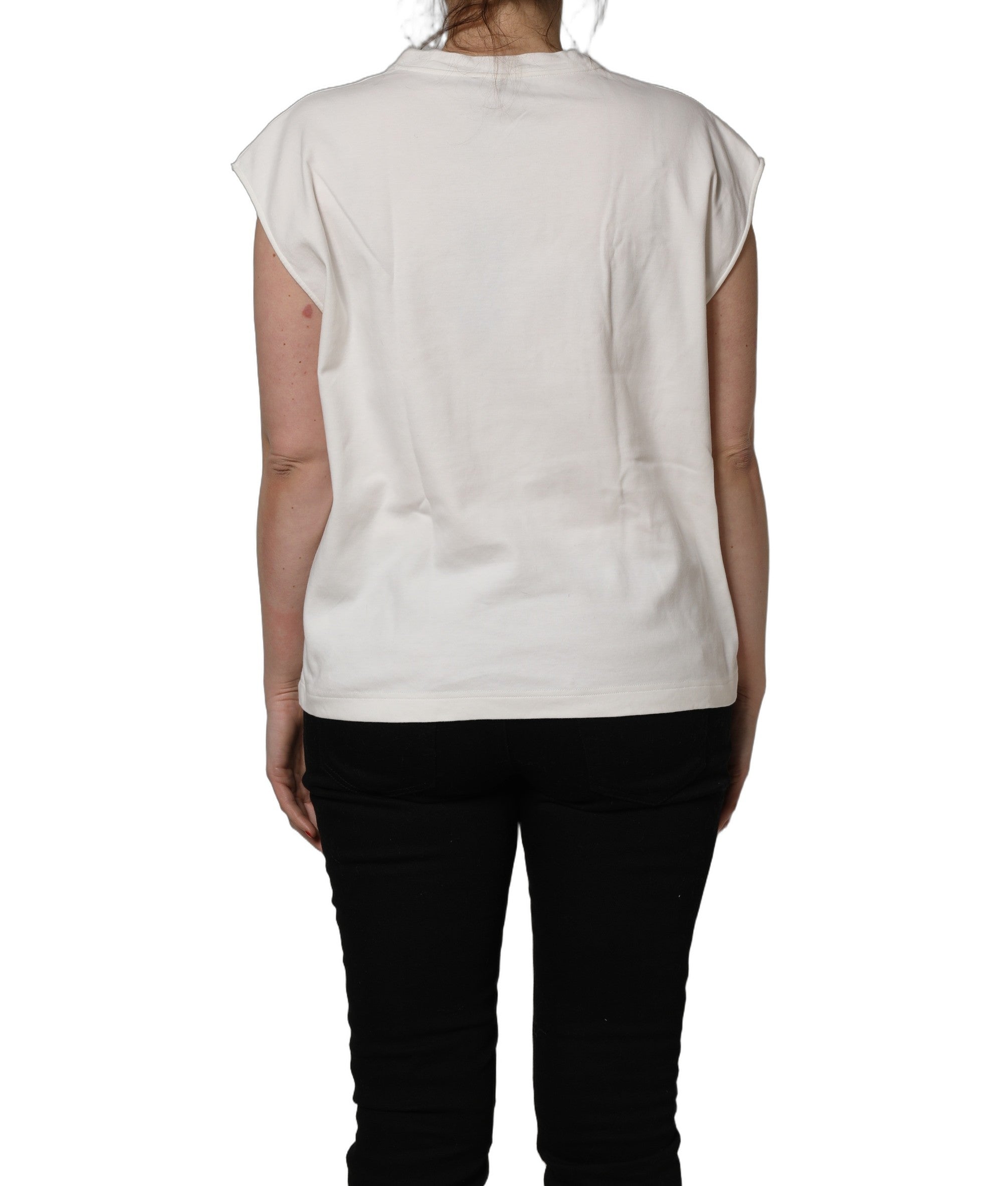 T-shirt sans manches blanc en coton avec graphique de la marque Dolce & Gabbana, vue de face.