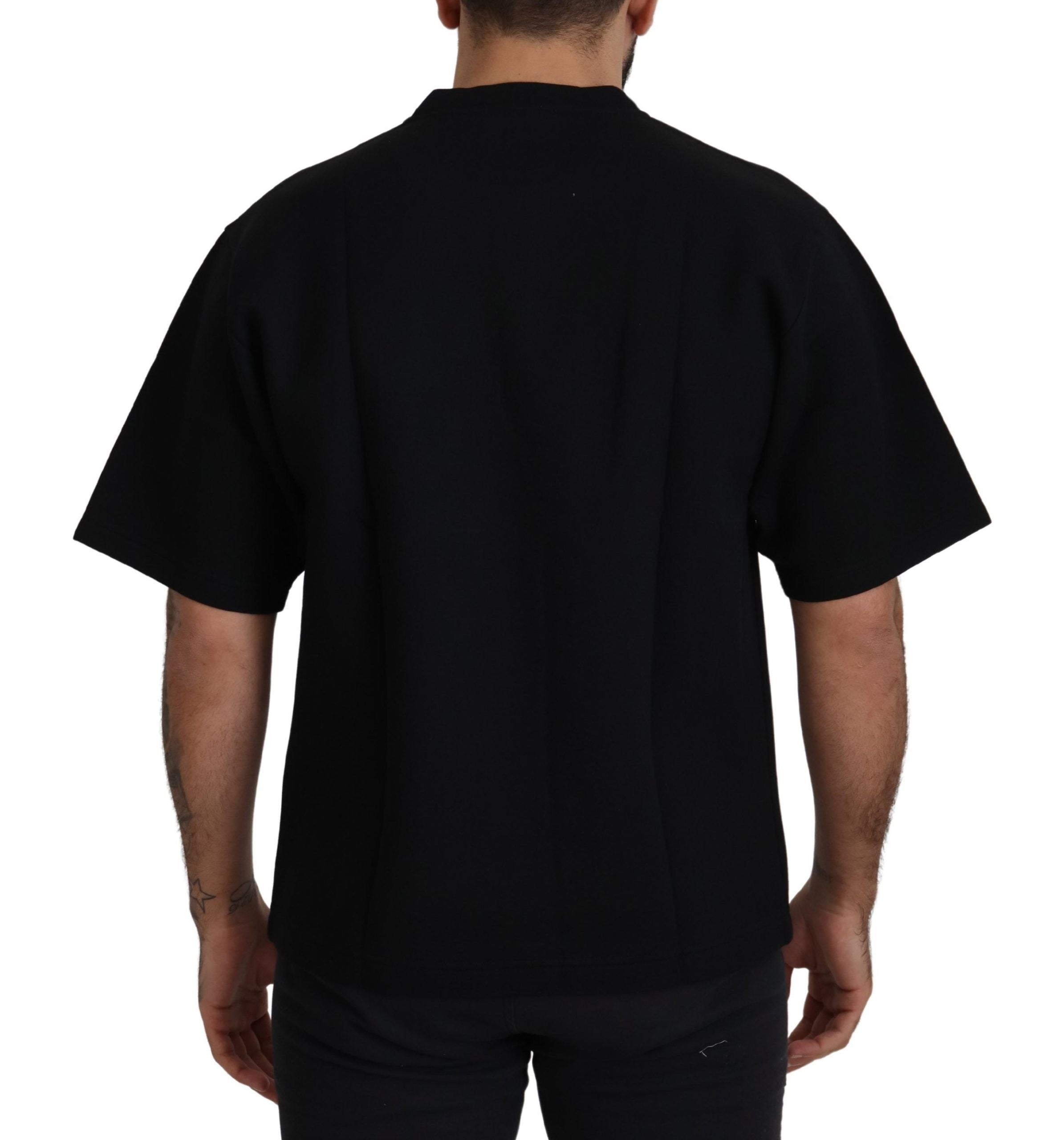 T-shirt à col rond en coton noir Dolce & Gabbana avec logo, style décontracté et moderne.