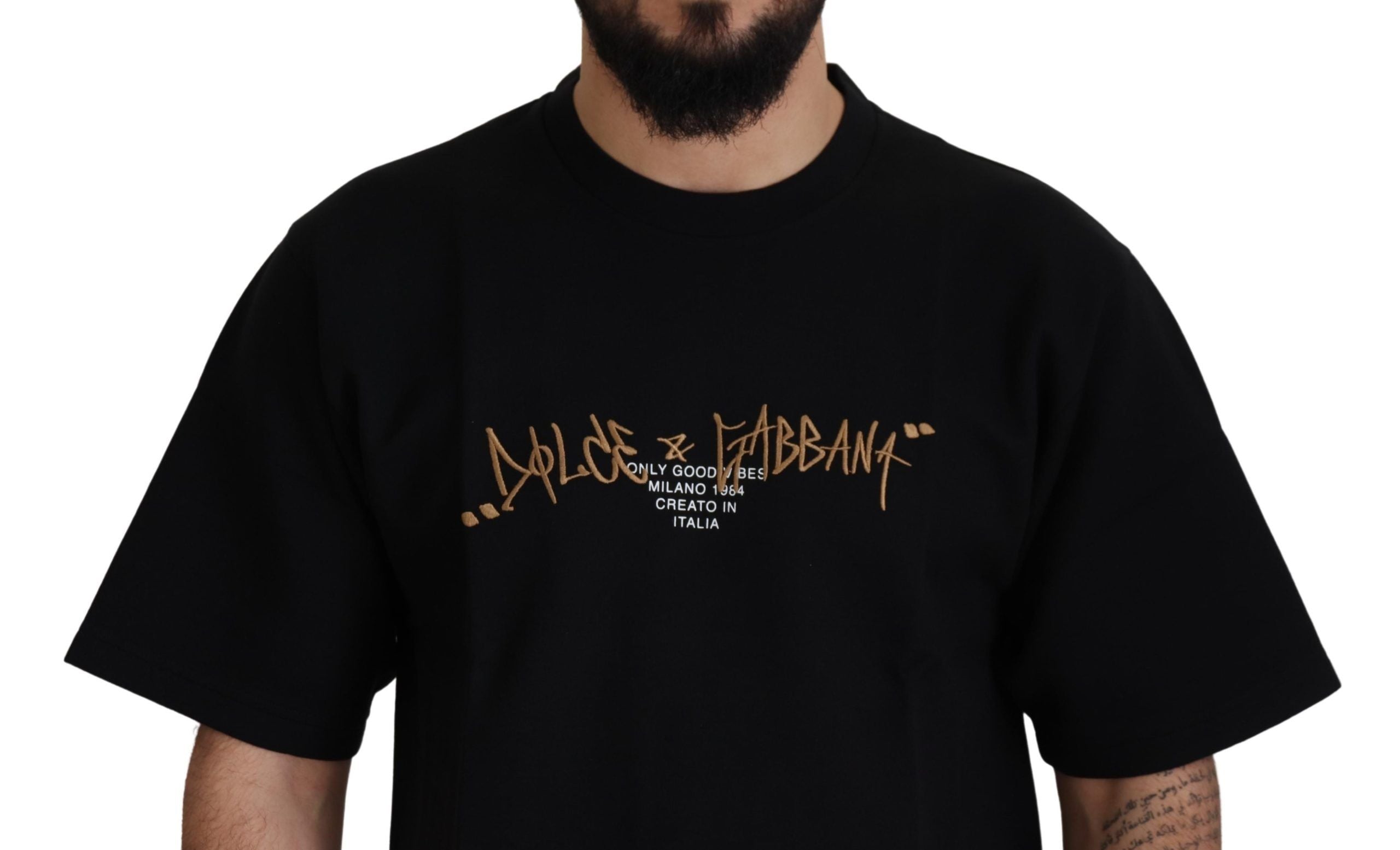 T-shirt en coton noir avec logo Dolce & Gabbana, col rond, style décontracté et logo visible à l'avant.