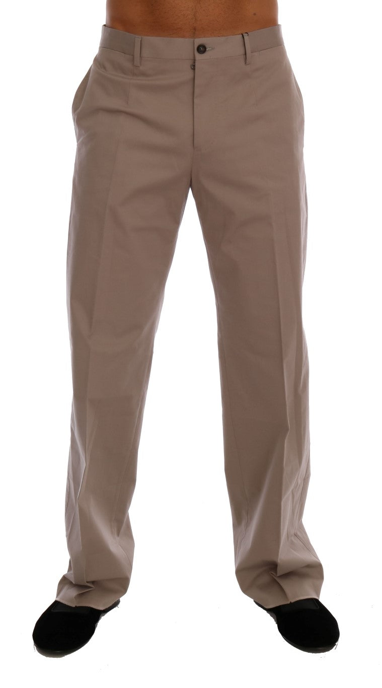 Pantalons chino en coton stretch beige de Dolce & Gabbana, coupe élégante et confort optimal, vue de face.