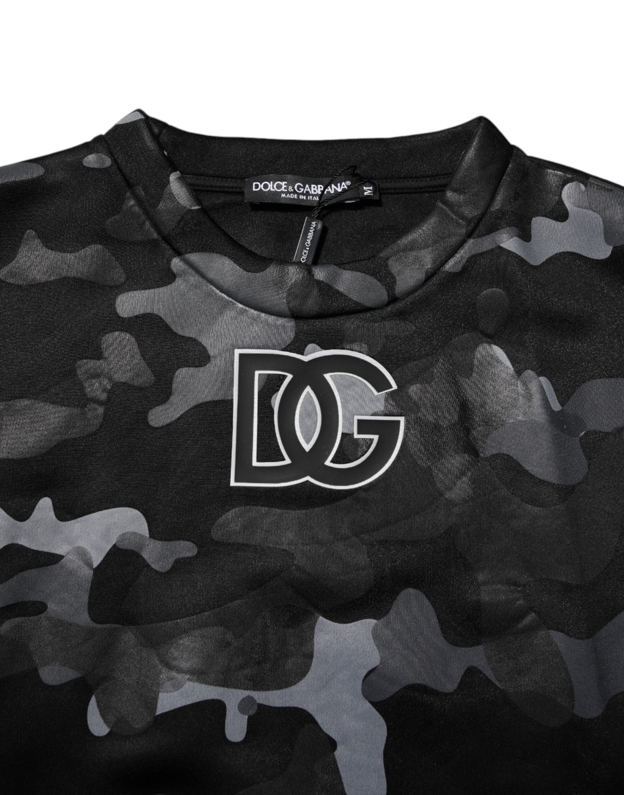 Pull à capuche Dolce & Gabbana en camouflage noir, sweat-shirt en molleton avec logo de marque visible.