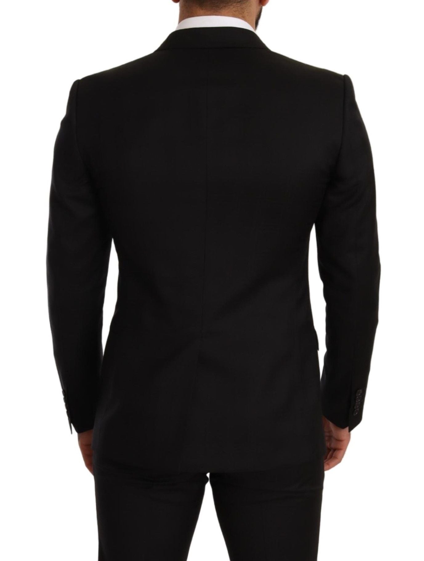 Costume deux pièces noir à carreaux Dolce & Gabbana Martini, coupe slim fit, veste et pantalon élégants.