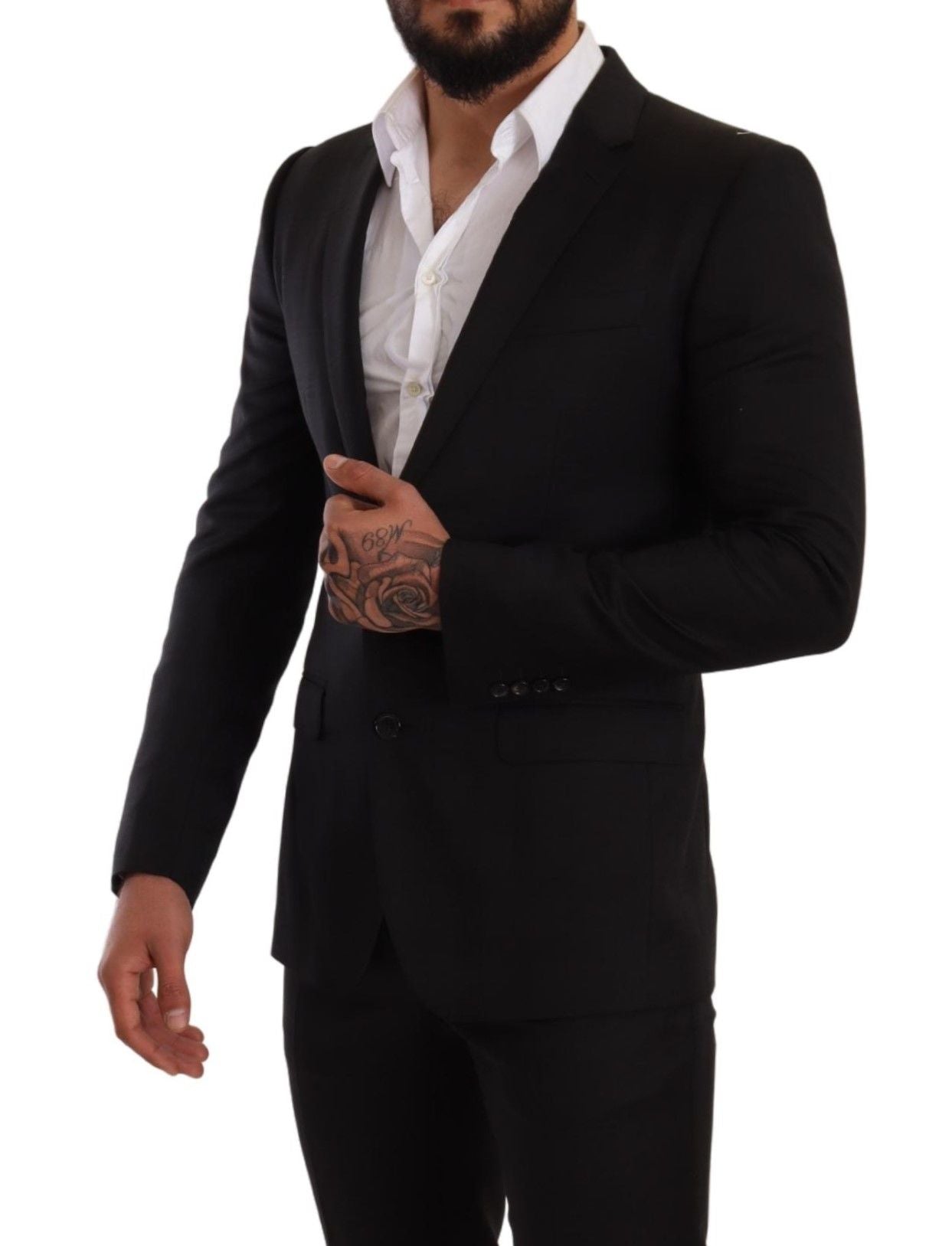 Costume deux pièces noir à carreaux Dolce & Gabbana Martini Slim Fit, veste et pantalon élégants pour homme.