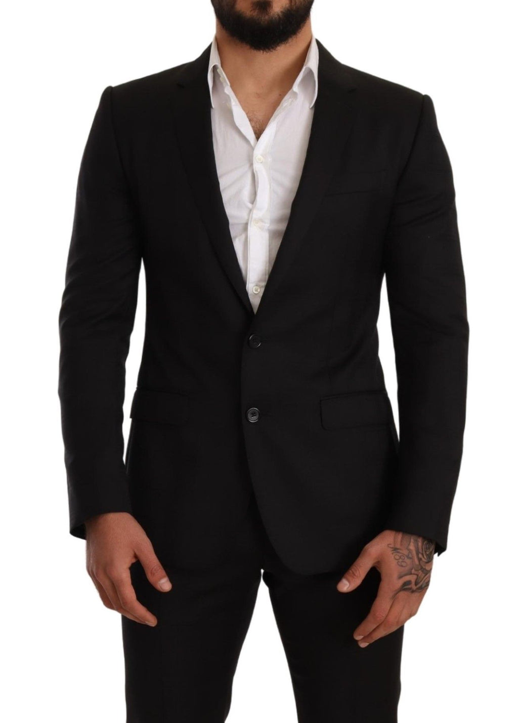 Costume homme noir à carreaux Dolce & Gabbana Martini Slim Fit, costume deux pièces élégant et moderne.