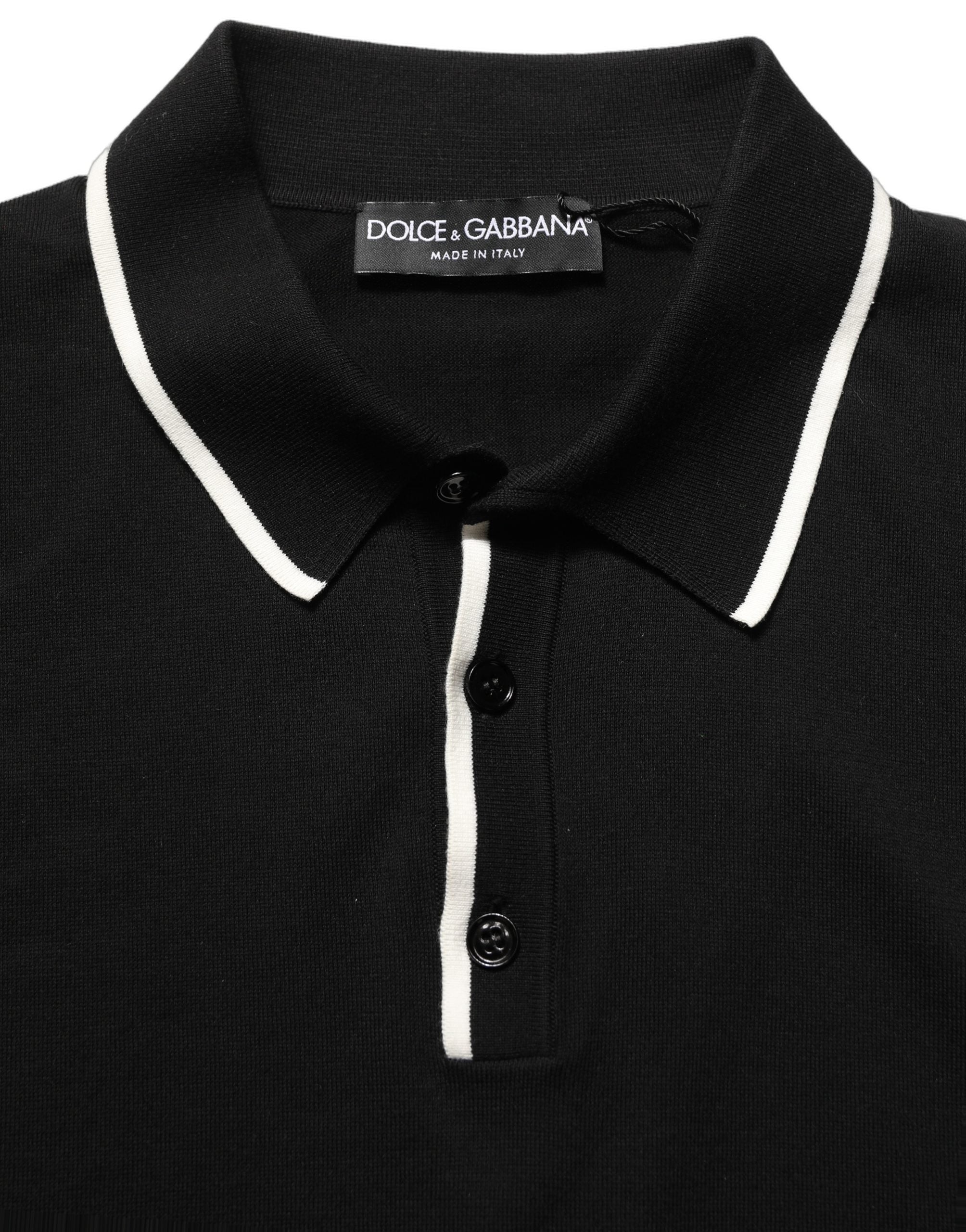 Polo Dolce & Gabbana en coton noir à col avec manches courtes, style élégant et classique pour homme.