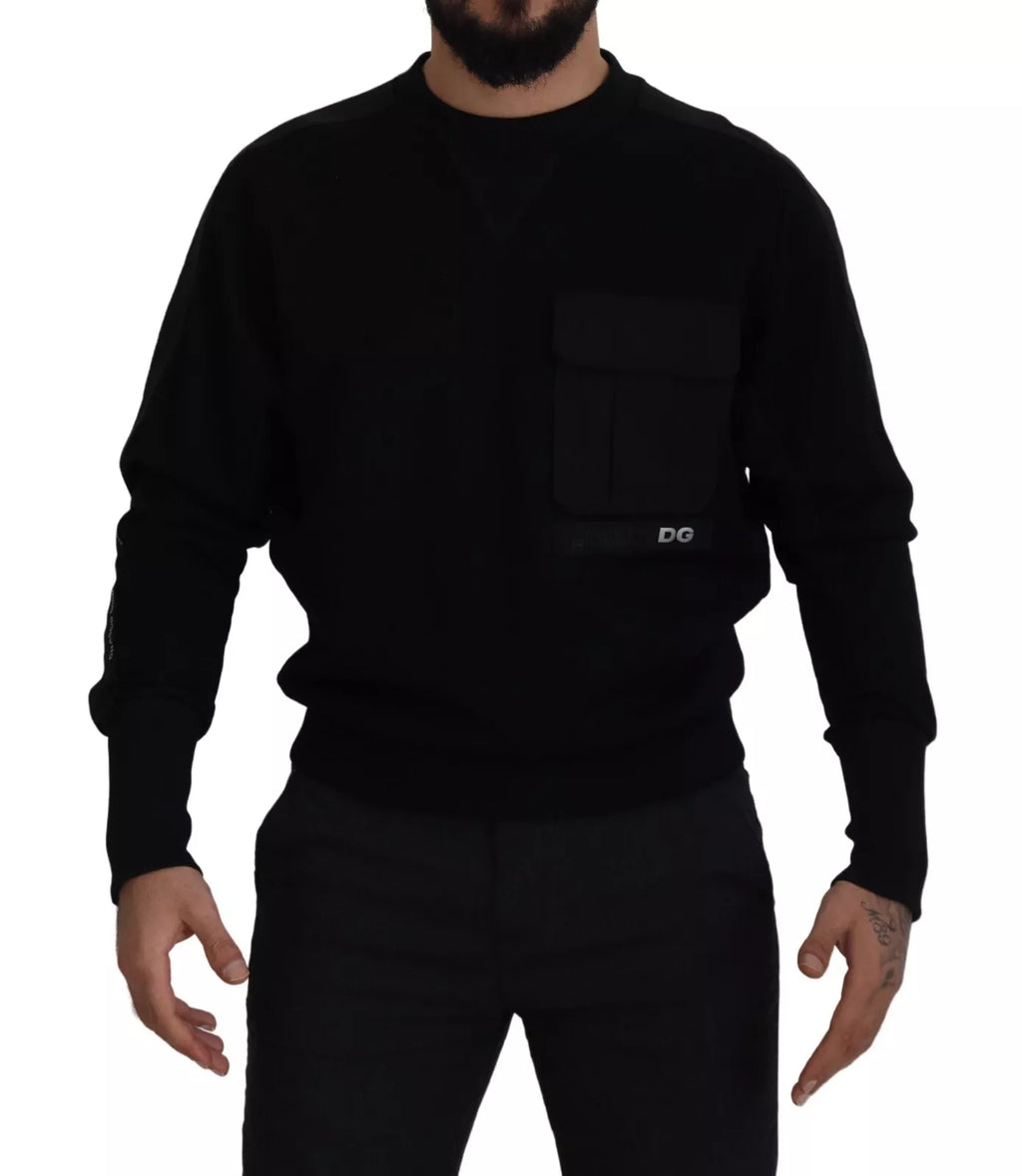 Sweat-shirt noir en coton Dolce & Gabbana avec col rond, vue de face, texture douce et design simple, idéal pour un look décontracté.