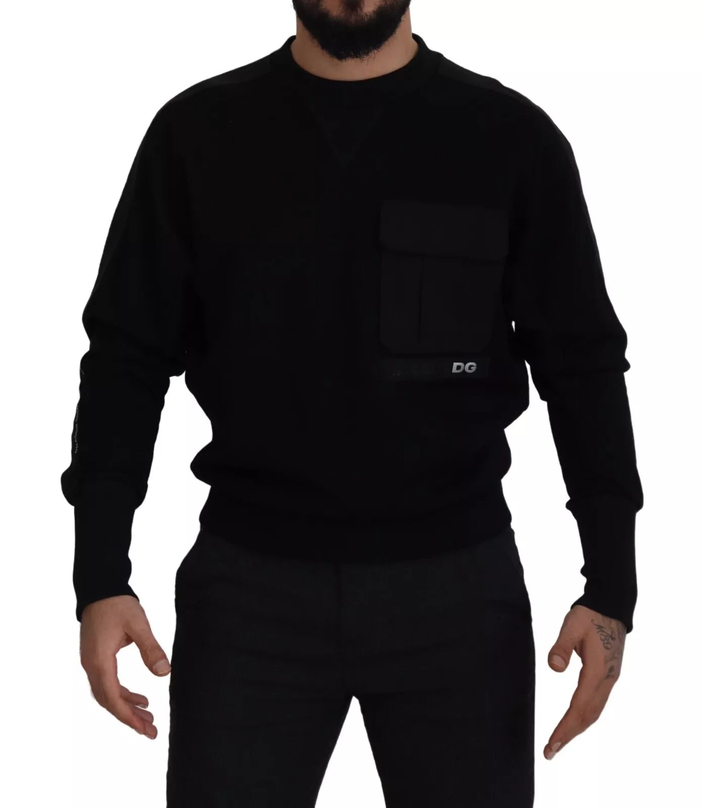 Sweat-shirt homme Dolce & Gabbana noir en coton à col rond, style décontracté et confortable, vue de face.