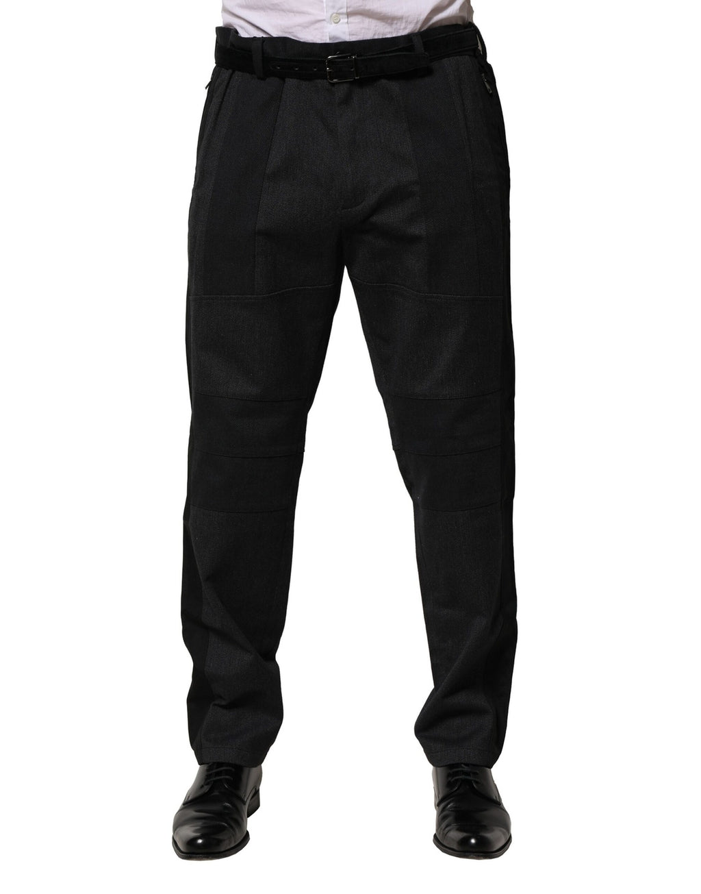 Pantalon noir en coton Dolce & Gabbana, pantalon slim formel pour femme, vue de face sur un fond blanc.