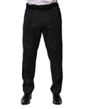 Pantalon noir en coton Dolce & Gabbana, pantalon slim formel pour femme, vue de face sur un fond blanc.