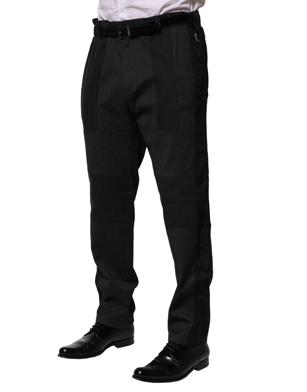Pantalon formel noir en coton de Dolce & Gabbana, coupe slim pour femme, vue de face avec détails élégants.